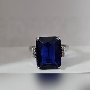 Fashion Big Blue Stone Ring Charm Jewelry Women CZ Wedding s Promise Engagement